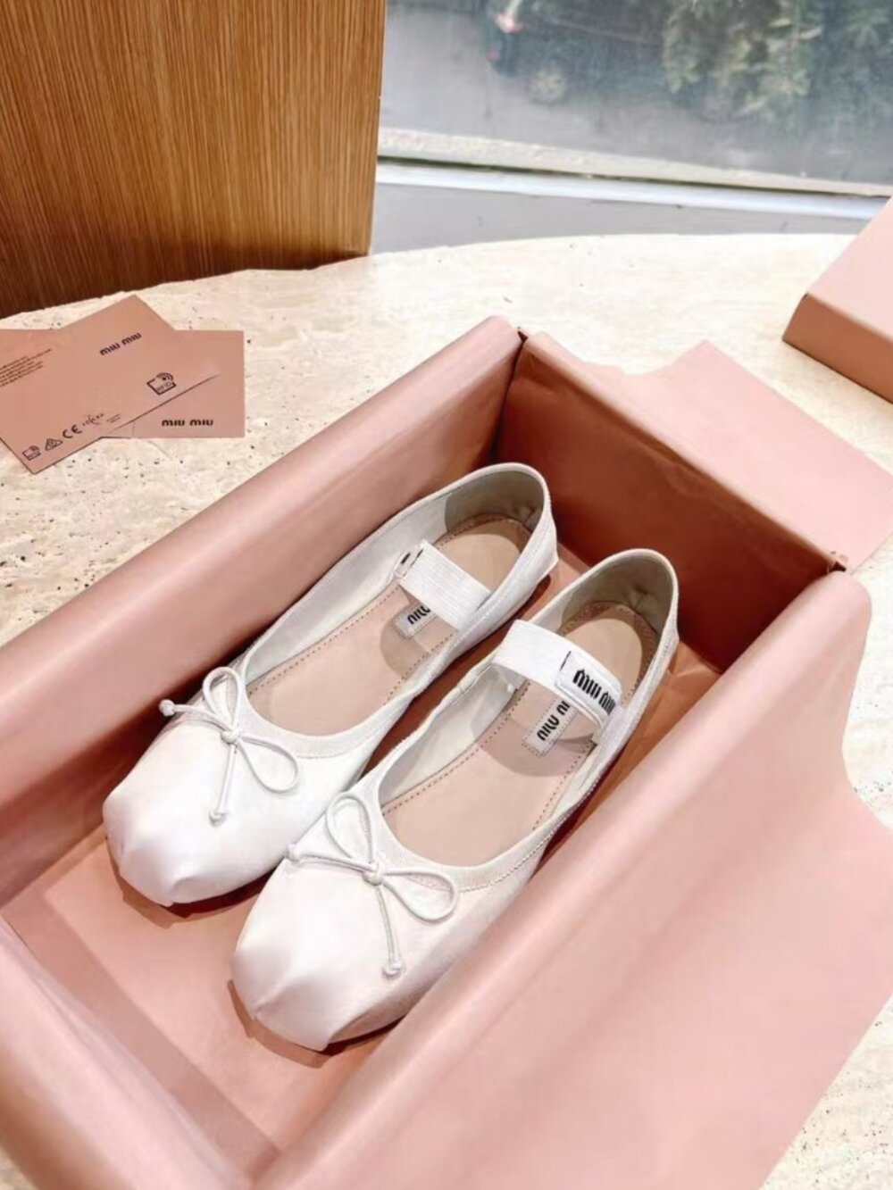 Miu Miu White Satin Bow Ballet Flat Mary Jane Shoes